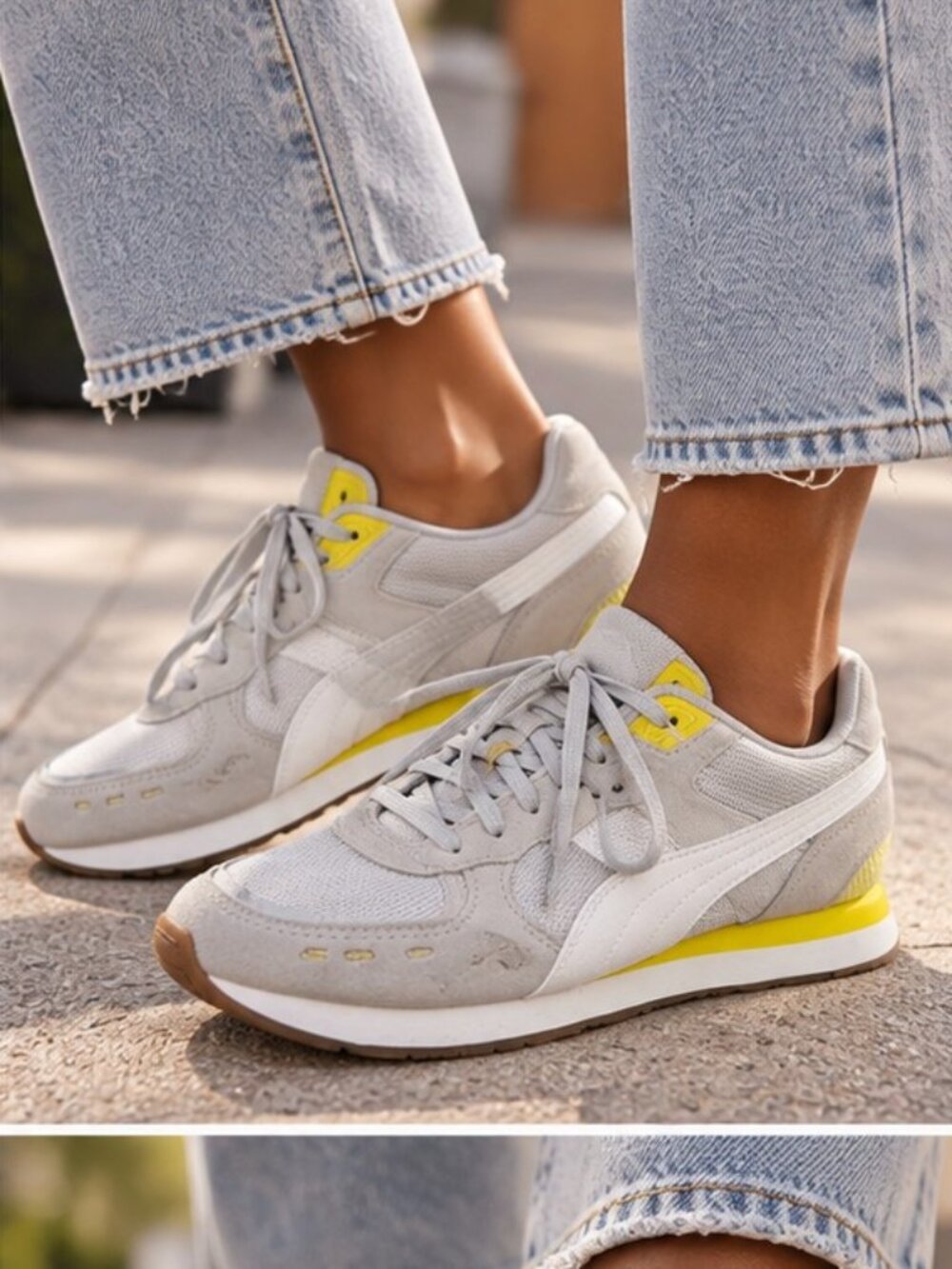 Puma SoftFoam Sneakers Size 8.5 Grey Yellow EUC